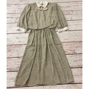 Vintage Carriage Court Women's Size‎ 12 Dress Semi-Sheer Floral Midi Lace Collar